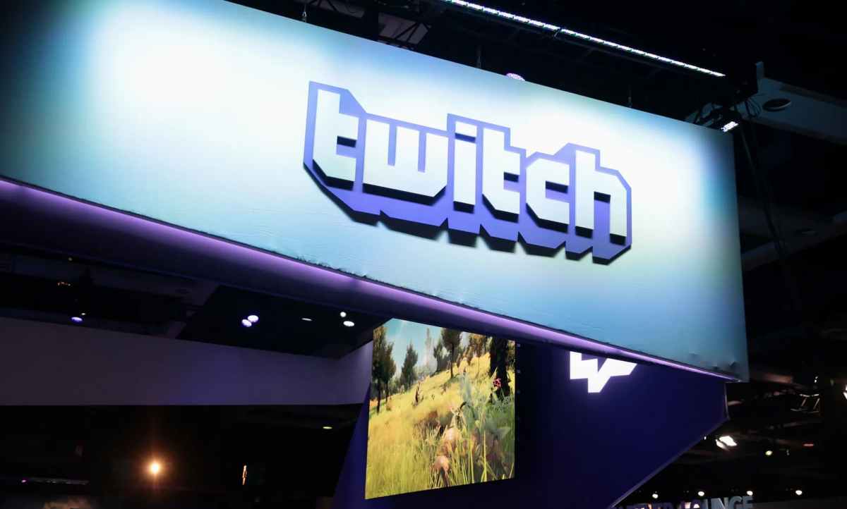 Twitch logo on white background at a 2018 PAX West